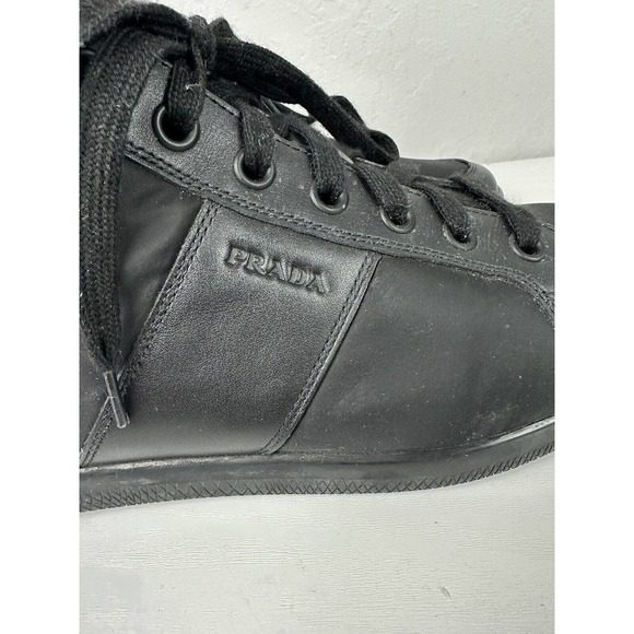 Prada High Top Lace Up Sneakers Trainers Mens 11 Black Leather Nylon Shoes main image 4